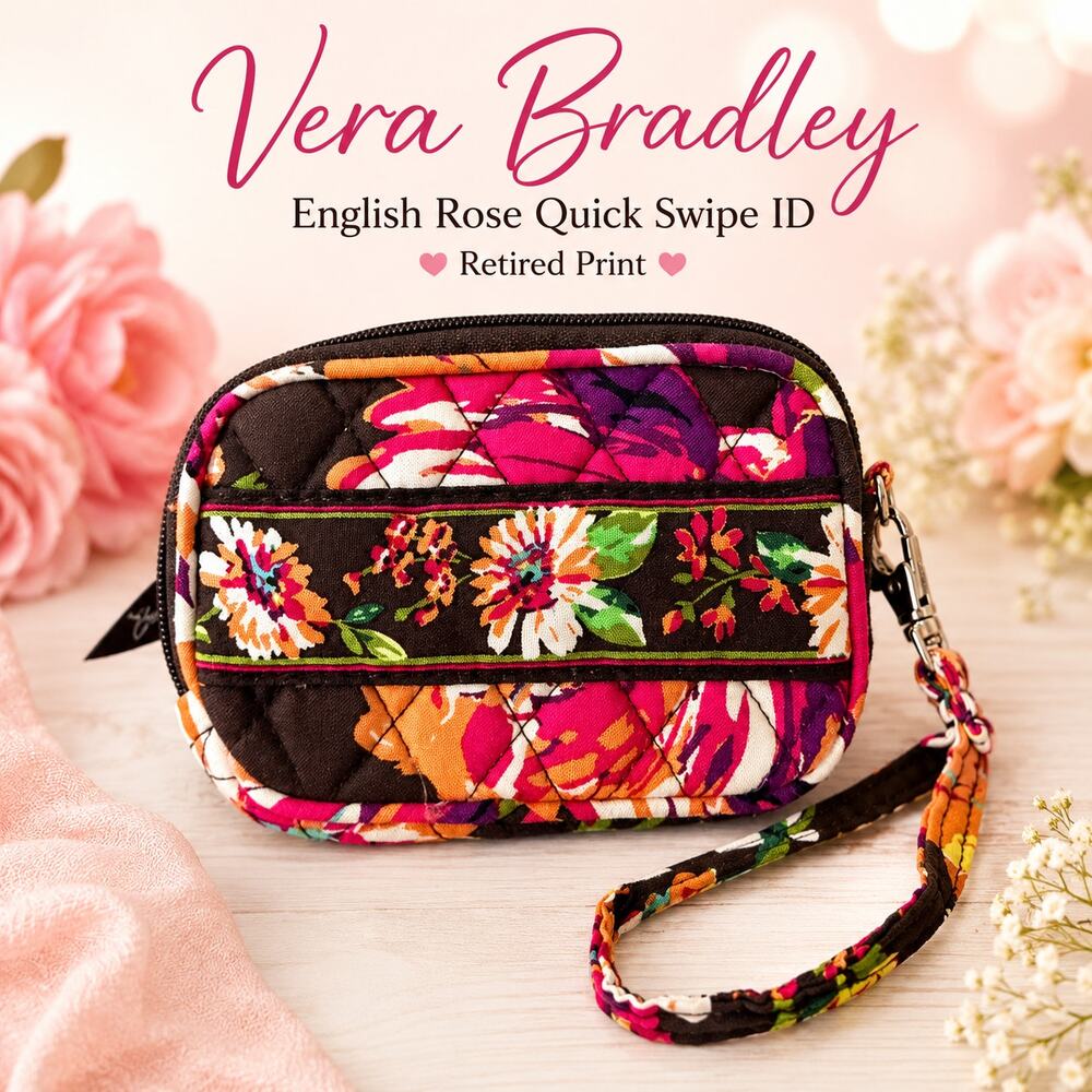 Vera Bradley English Rose Quick Swipe ID Coin Purse Wristlet Retired